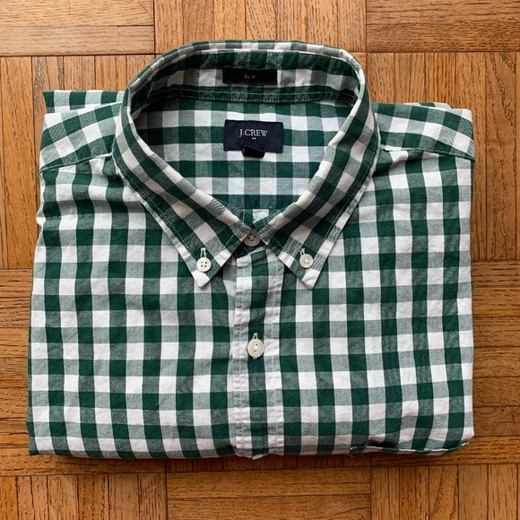 J. Crew Other - Men's J. Crew Slim Fit Dark Green & White Shirt, L